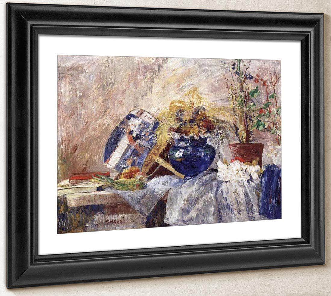Still Life With Blue Vase And Fan By James Ensor Fine Art Print