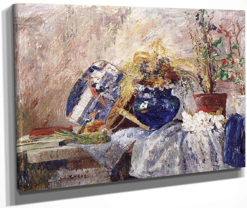Still Life With Blue Vase And Fan By James Ensor Fine Art Print