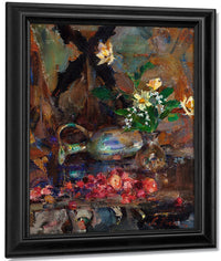 Still Life With Cherries Pitcher And Bouquet By Bruce Crane Fine Art Print