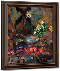 Still Life With Cherries Pitcher And Bouquet By Bruce Crane Fine Art Print