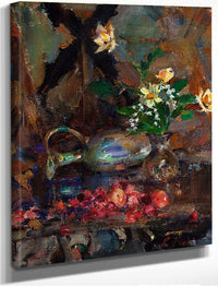 Still Life With Cherries Pitcher And Bouquet By Bruce Crane Fine Art Print