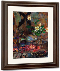 Still Life With Cherries Pitcher And Bouquet By Bruce Crane Fine Art Print