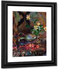 Still Life With Cherries Pitcher And Bouquet By Bruce Crane Fine Art Print