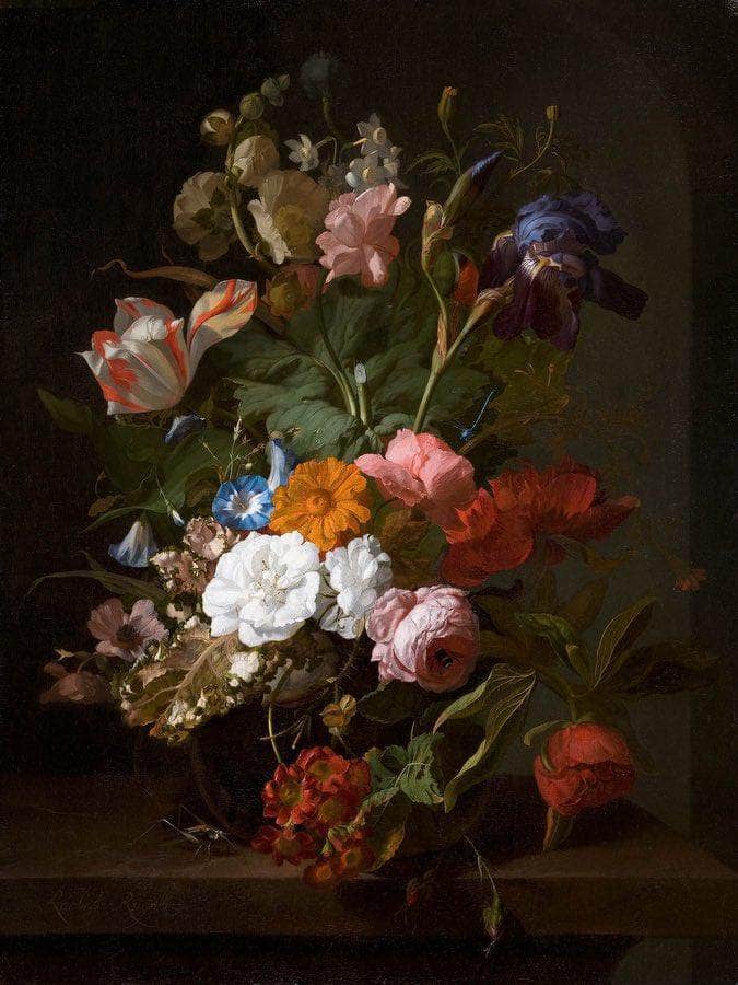 Still Life With Flowers And A Cricket 1700 By Rachel Ruysch Fine Art Print