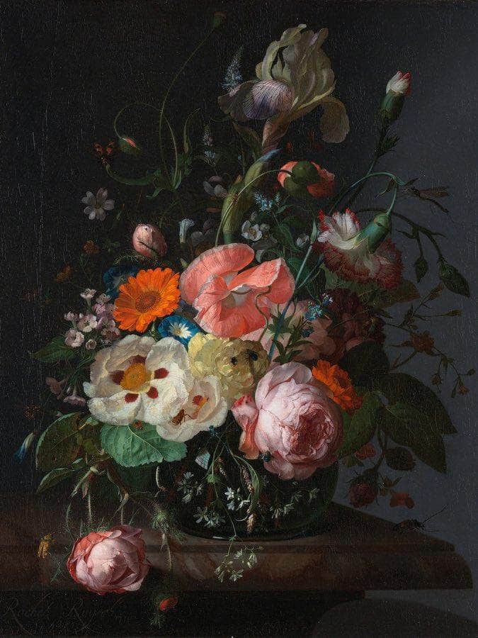 Still Life With Flowers On A Marble Tabletop 1716 By Rachel Ruysch Fine Art Print