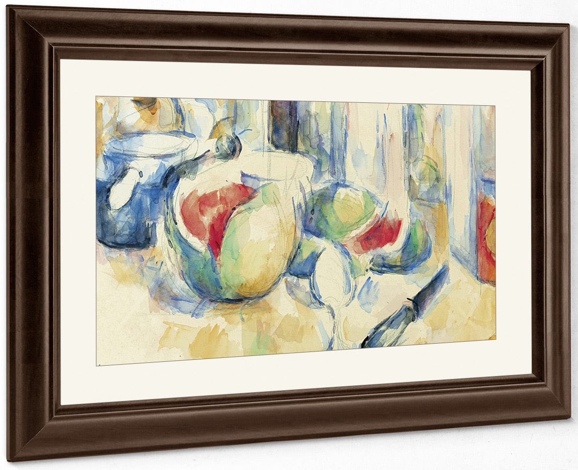 Still Life With Sliced Open Watermelon By Paul Cezanne Fine Art Print