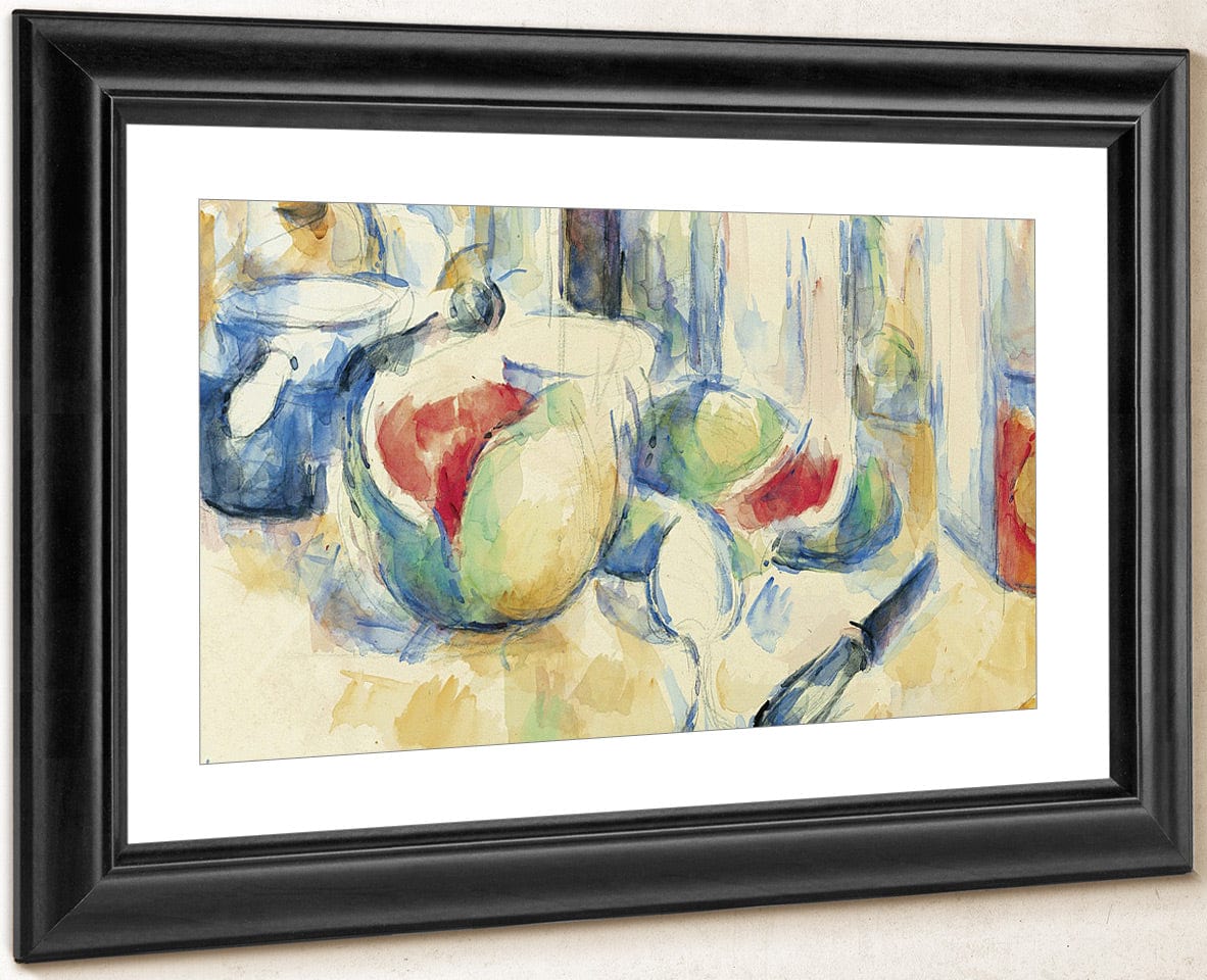 Still Life With Sliced Open Watermelon By Paul Cezanne Fine Art Print
