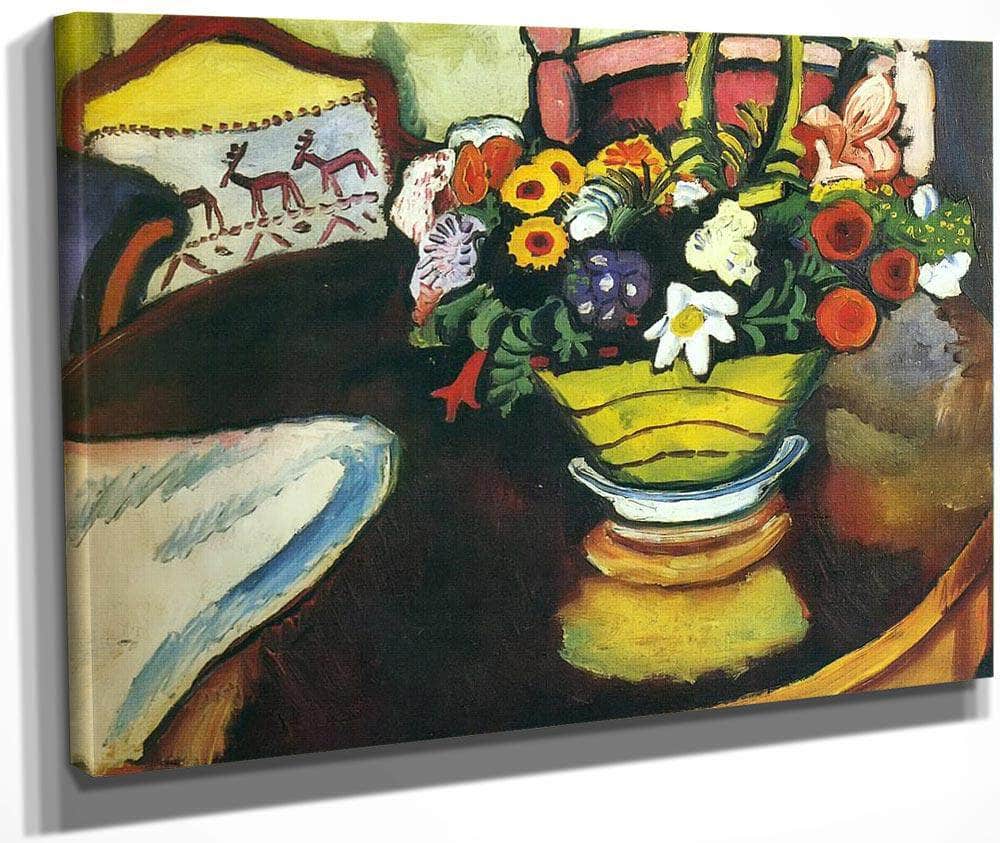 Still Life With Stag Cushion And Flowers By August Macke Fine Art Print