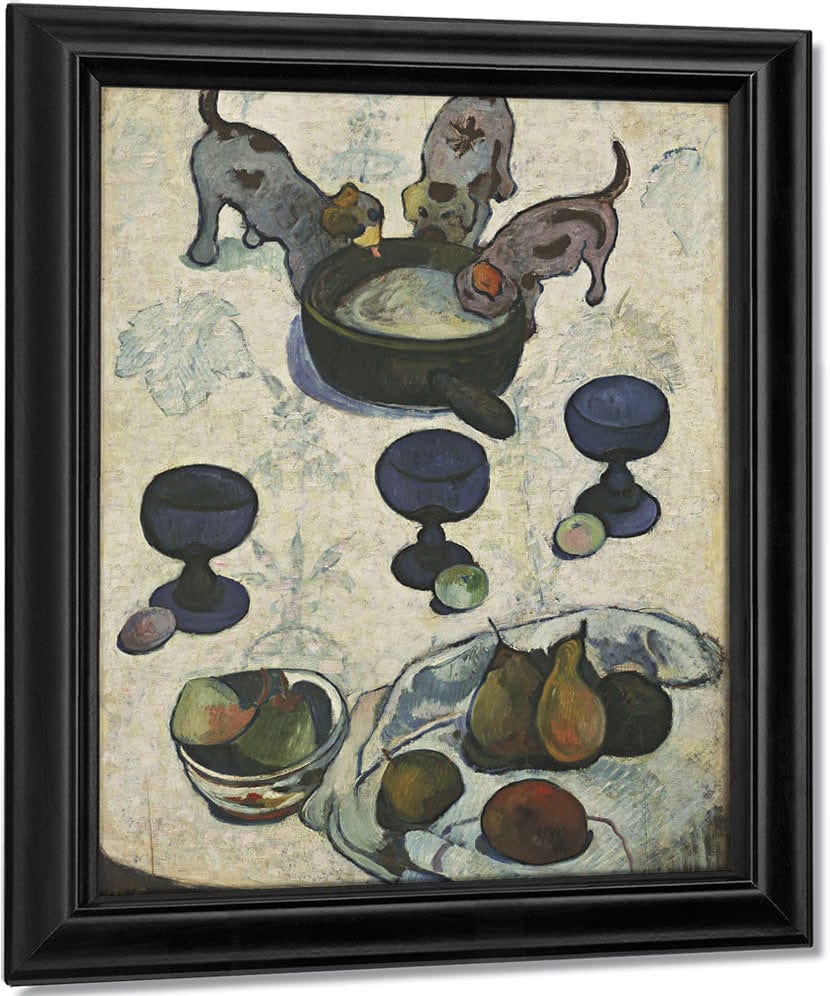 Still Life With Three Puppies By Eugene Henri Paul Gauguin Fine Art Print