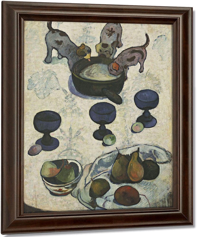 Still Life With Three Puppies By Eugene Henri Paul Gauguin Fine Art Print