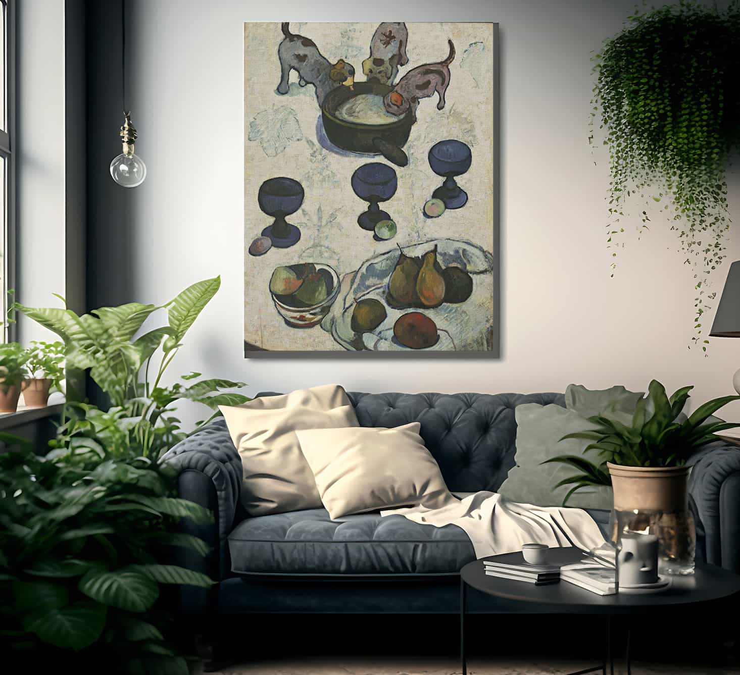 Still Life With Three Puppies By Eugene Henri Paul Gauguin Fine Art Print