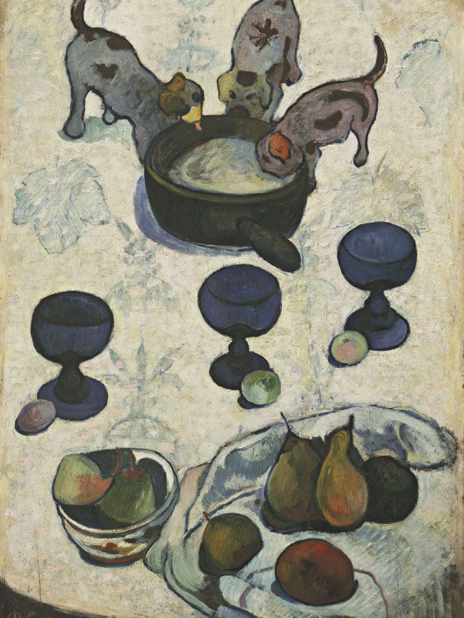Still Life With Three Puppies By Eugene Henri Paul Gauguin Fine Art Print