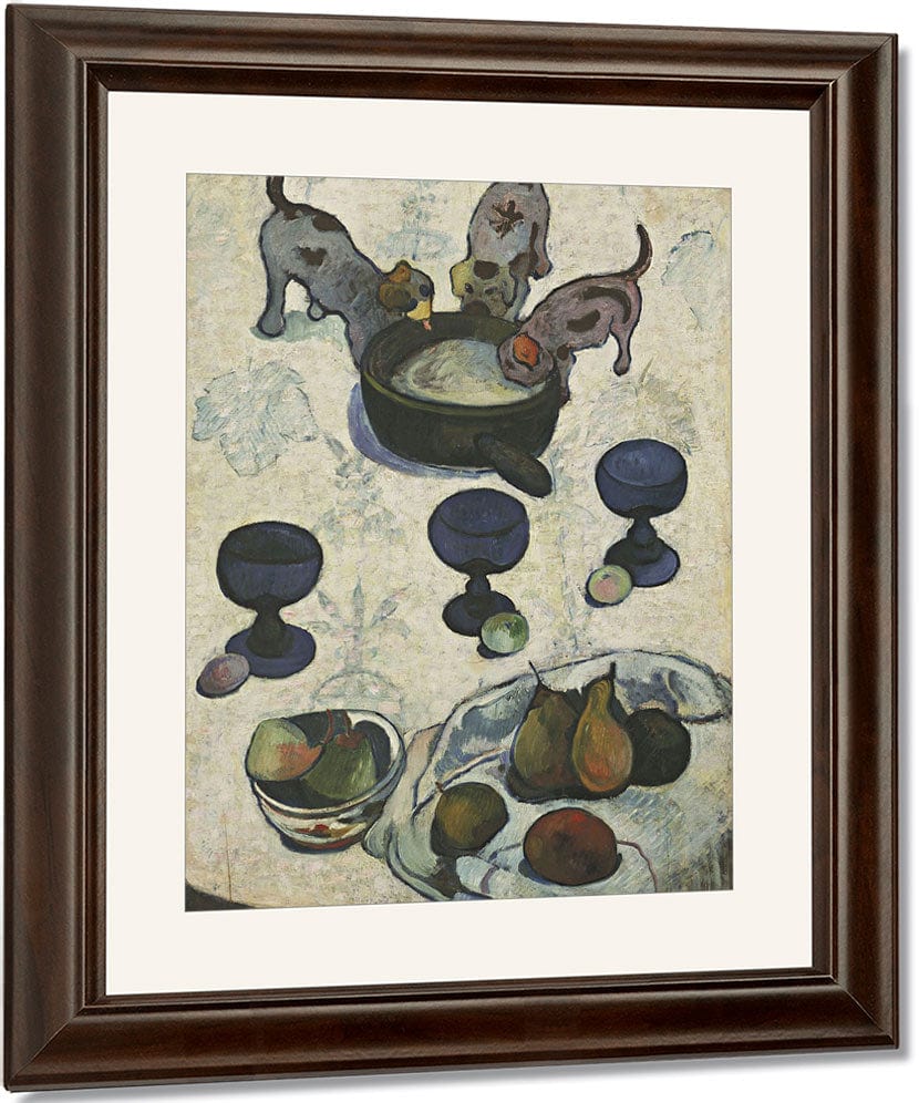 Still Life With Three Puppies By Eugene Henri Paul Gauguin Fine Art Print