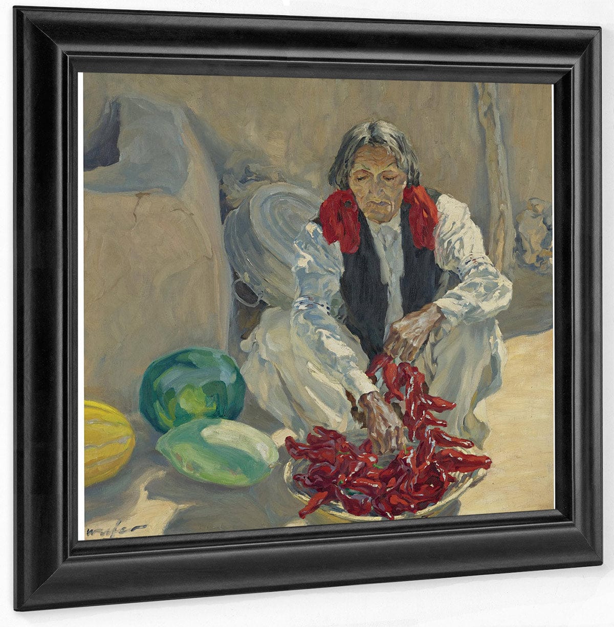 Stringing Chili Peppers By Walter Ufer Fine Art Print
