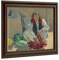 Stringing Chili Peppers By Walter Ufer Fine Art Print