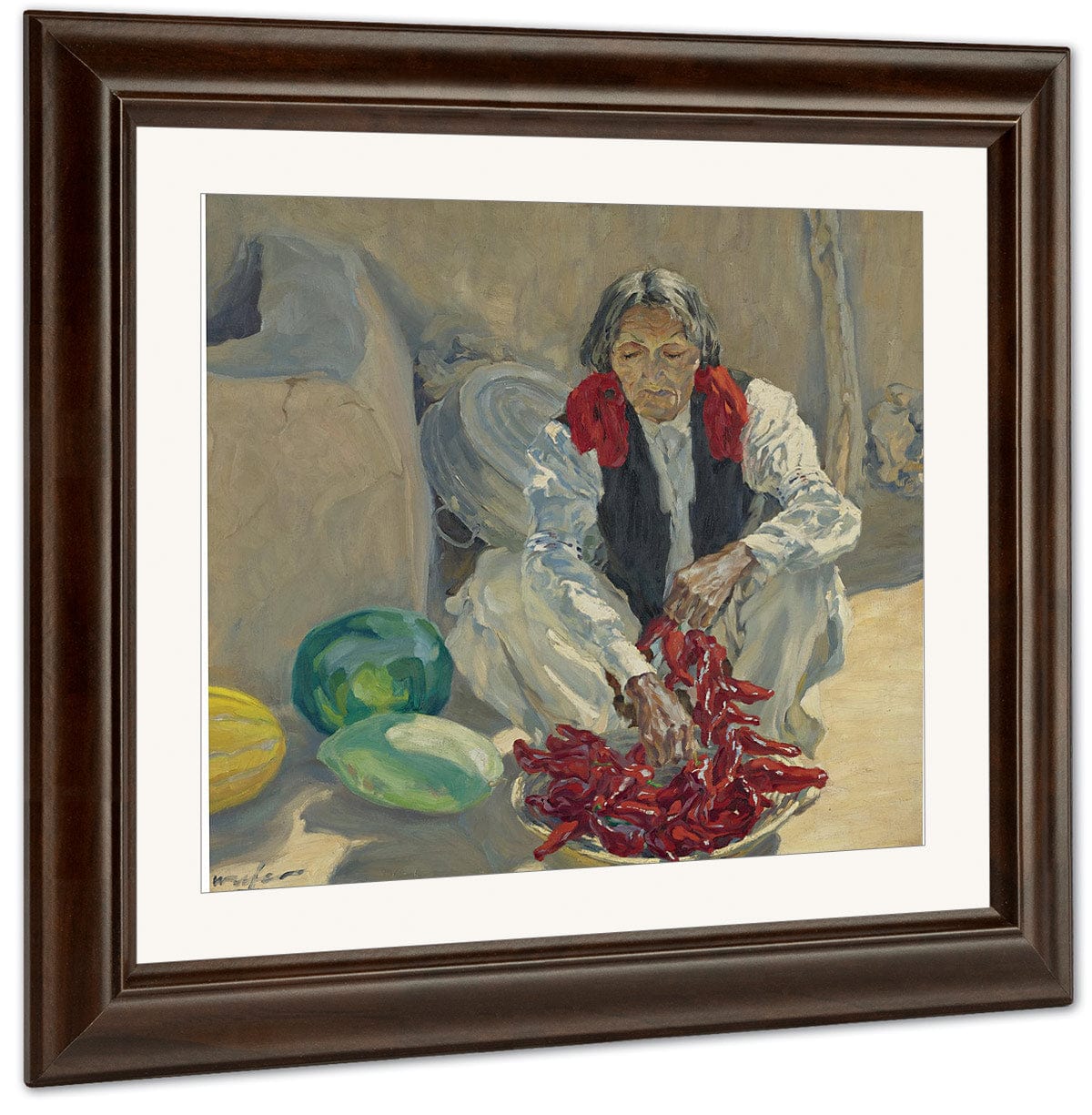 Stringing Chili Peppers By Walter Ufer Fine Art Print