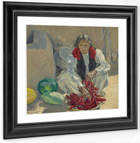 Stringing Chili Peppers By Walter Ufer Fine Art Print