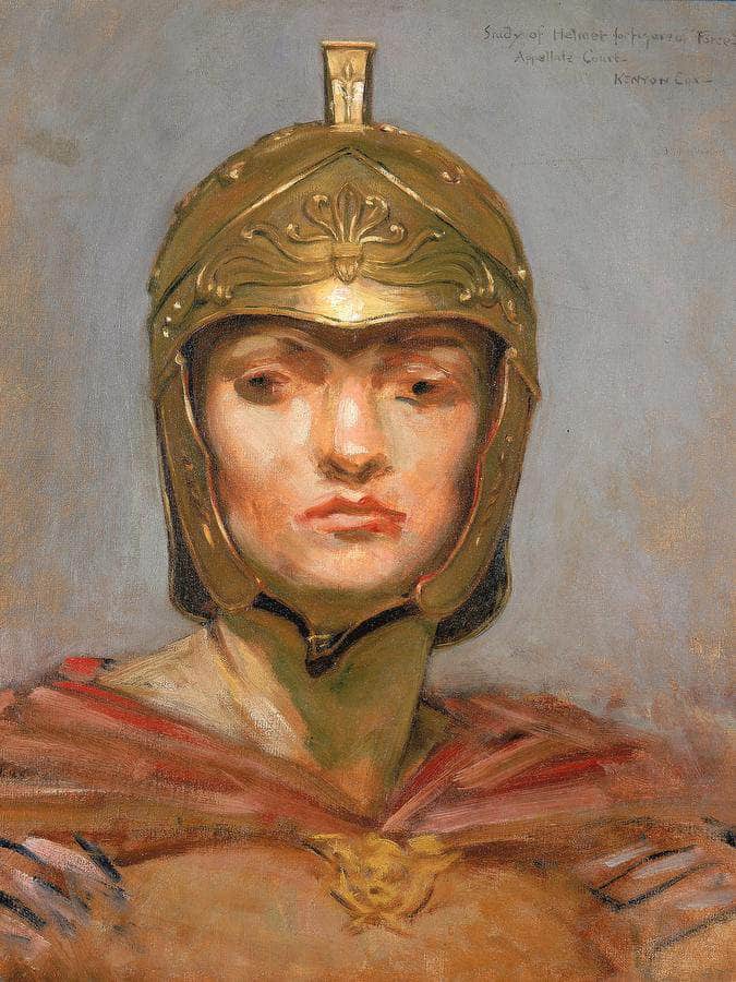 Study For Mural For Appellate Court Building, New York; Statute Law, Helmet For Figure Of Force By Miners In The Sierras Fine Art Print