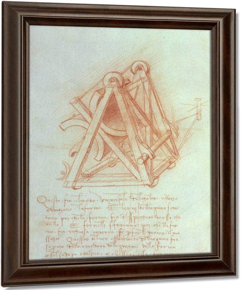 Study Of The Wooden Framework With Casting Mould For The Sforza Horse Fol. 154V From The Codex Madrid Ii C.1491 93 (Pen & Brown Ink On Paper) By Leonardo Da Vinci Fine Art Print
