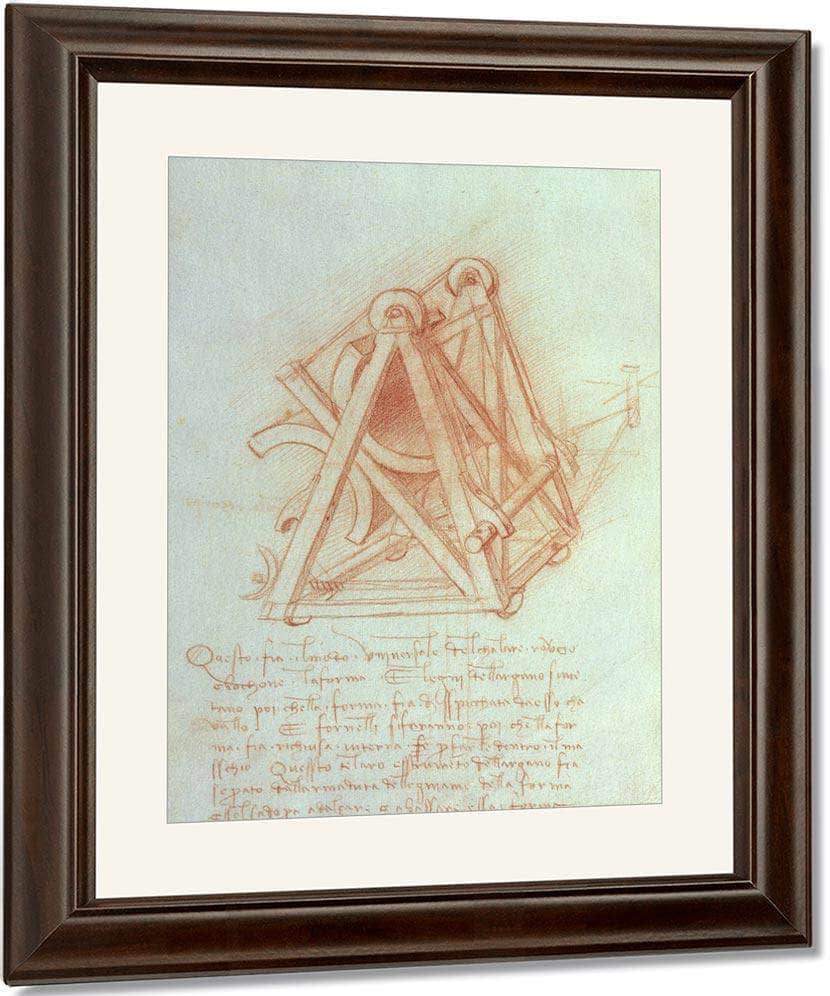 Study Of The Wooden Framework With Casting Mould For The Sforza Horse Fol. 154V From The Codex Madrid Ii C.1491 93 (Pen & Brown Ink On Paper) By Leonardo Da Vinci Fine Art Print