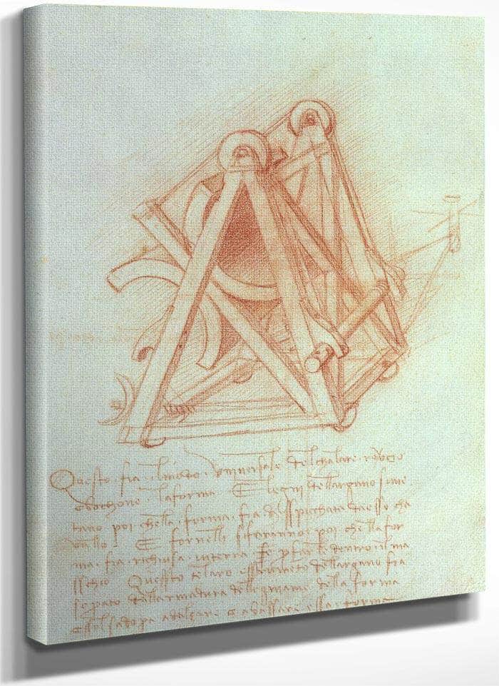 Study Of The Wooden Framework With Casting Mould For The Sforza Horse Fol. 154V From The Codex Madrid Ii C.1491 93 (Pen & Brown Ink On Paper) By Leonardo Da Vinci Fine Art Print