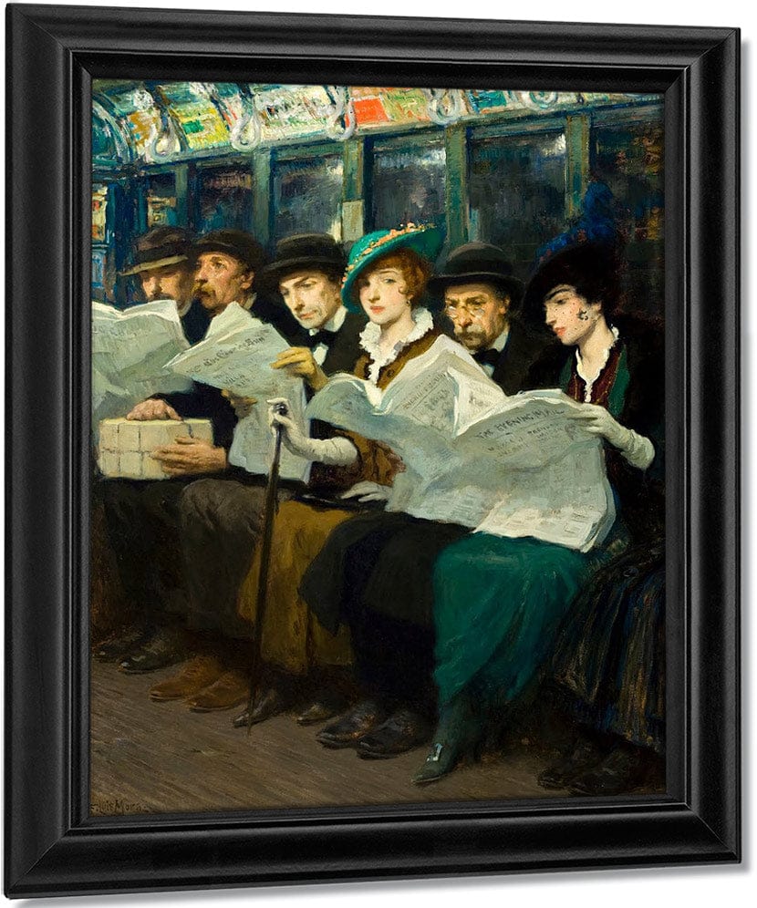 Subway Riders In New York City, Aka Evening News By Francis Luis Mora Fine Art Print