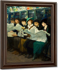 Subway Riders In New York City, Aka Evening News By Francis Luis Mora Fine Art Print