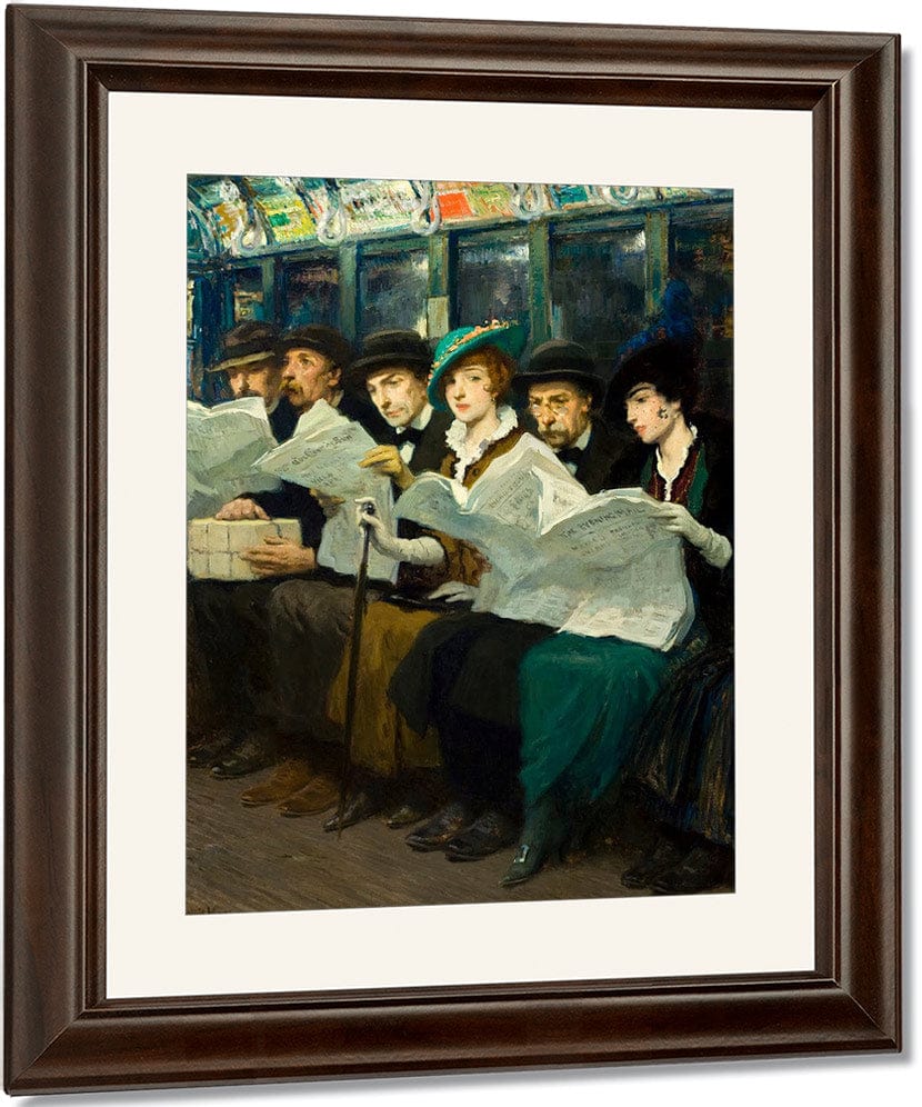 Subway Riders In New York City, Aka Evening News By Francis Luis Mora Fine Art Print