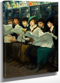 Subway Riders In New York City, Aka Evening News By Francis Luis Mora Fine Art Print