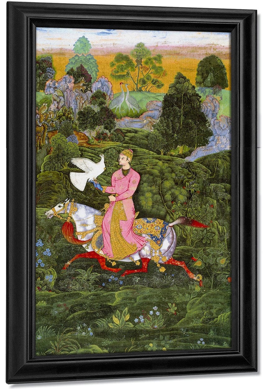Sultan Ibrahim Adil Shah Ii Khan Hunting With A Hawk 1590 By Farrukh Beg Fine Art Print