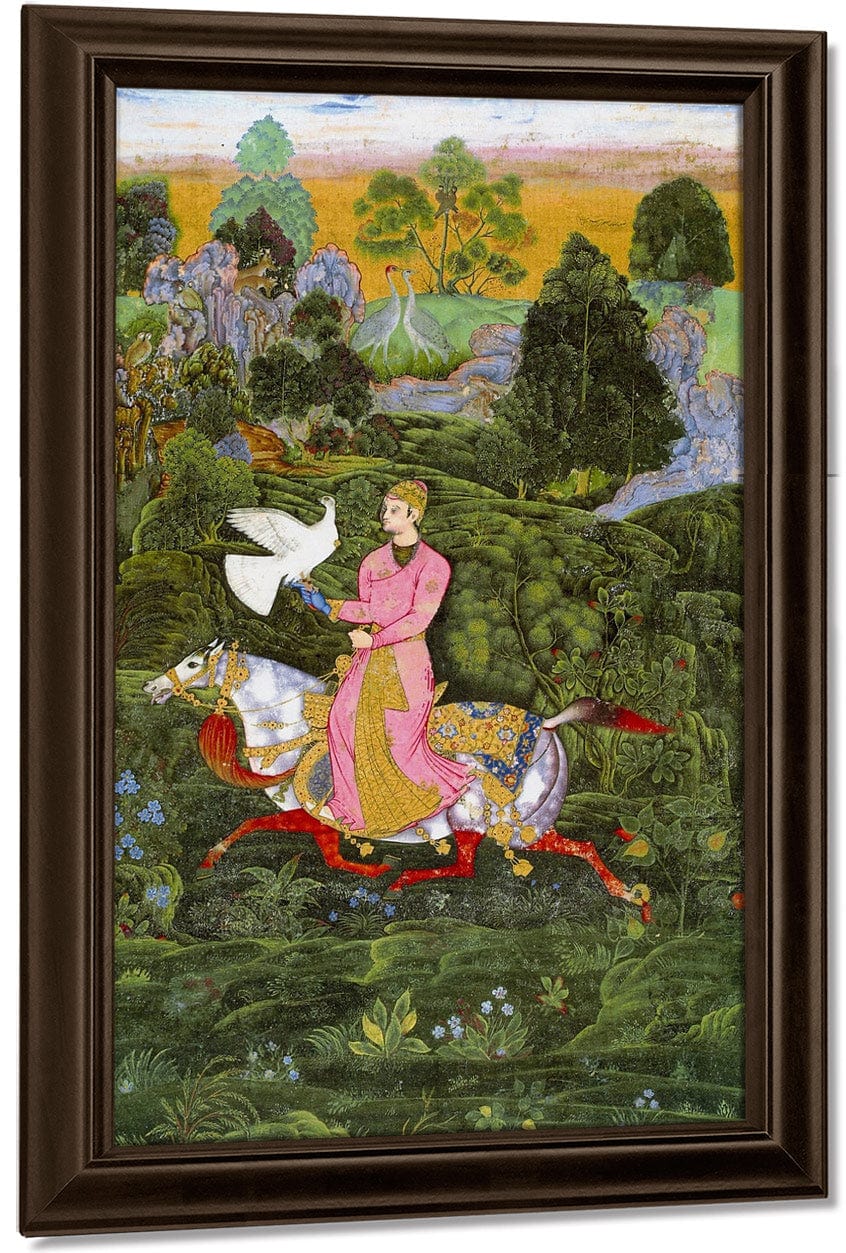 Sultan Ibrahim Adil Shah Ii Khan Hunting With A Hawk 1590 By Farrukh Beg Fine Art Print