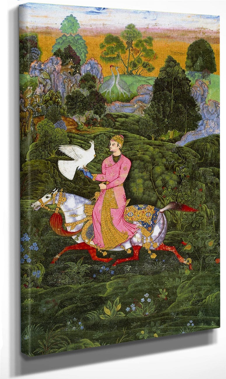 Sultan Ibrahim Adil Shah Ii Khan Hunting With A Hawk 1590 By Farrukh Beg Fine Art Print