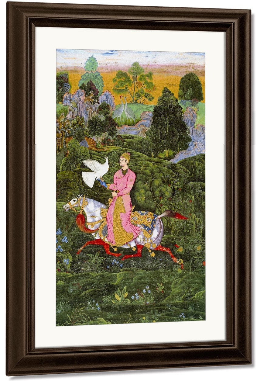 Sultan Ibrahim Adil Shah Ii Khan Hunting With A Hawk 1590 By Farrukh Beg Fine Art Print