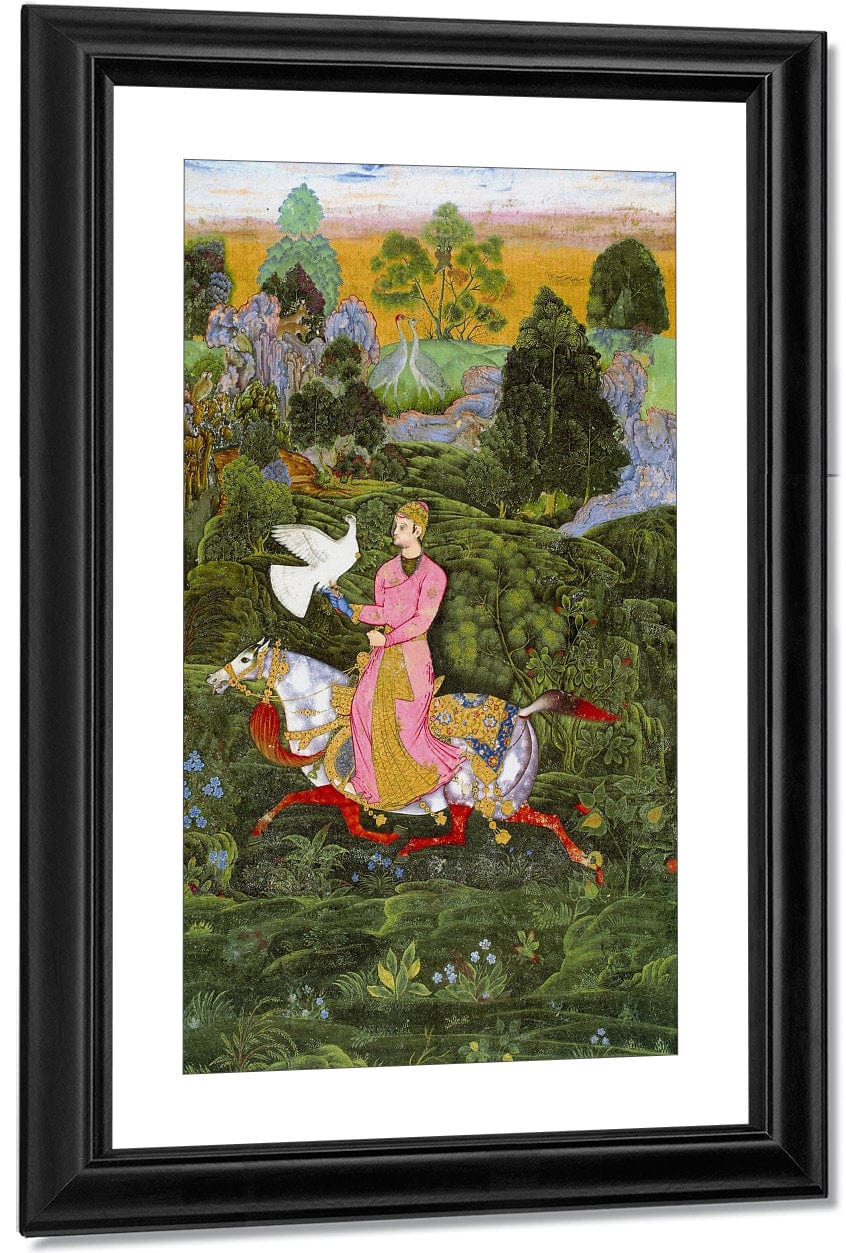 Sultan Ibrahim Adil Shah Ii Khan Hunting With A Hawk 1590 By Farrukh Beg Fine Art Print