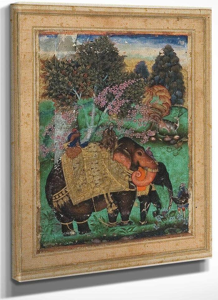 Sultan Ibrahim Adil Shah Ii Riding His Prized Elephant Atash Khan By Farrukh Beg Fine Art Print