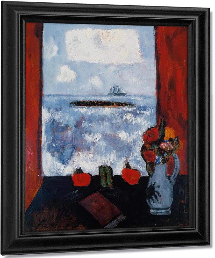 Summer Sea Window Red Curtain By Marsden Hartley Fine Art Print