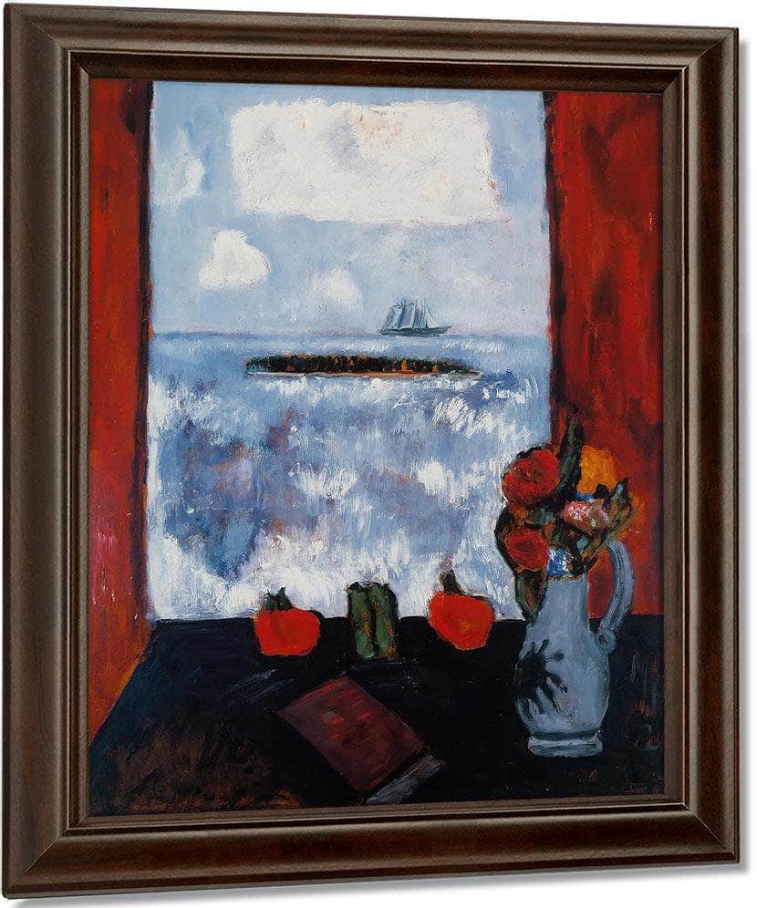Summer Sea Window Red Curtain By Marsden Hartley Fine Art Print