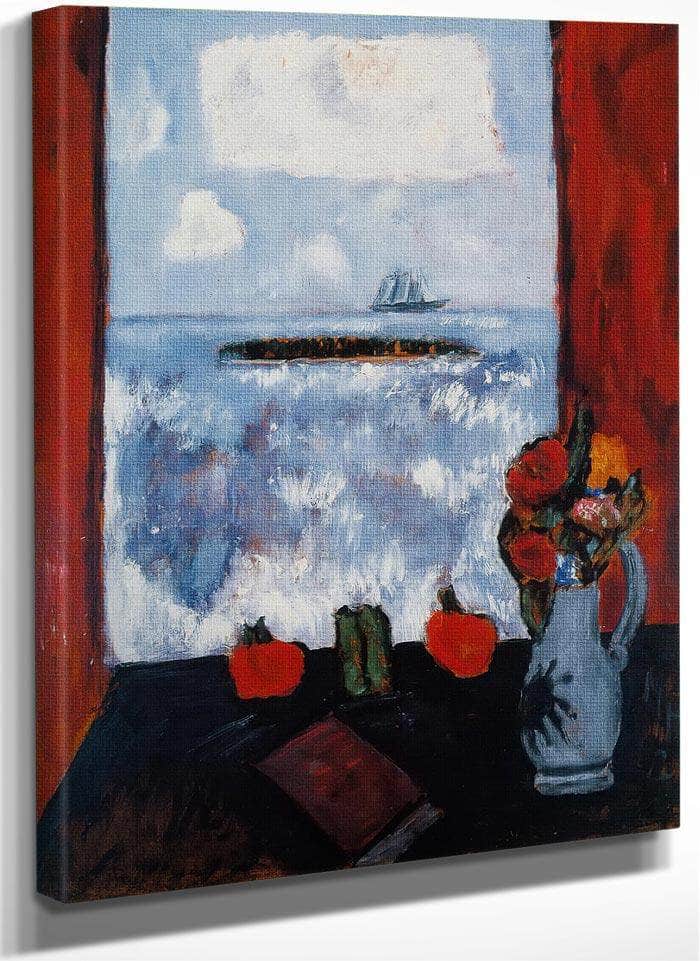 Summer Sea Window Red Curtain By Marsden Hartley Fine Art Print