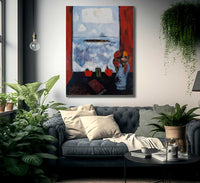 Summer Sea Window Red Curtain By Marsden Hartley Fine Art Print