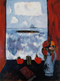 Summer Sea Window Red Curtain By Marsden Hartley Fine Art Print
