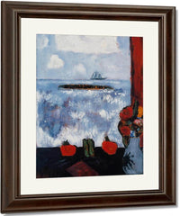 Summer Sea Window Red Curtain By Marsden Hartley Fine Art Print