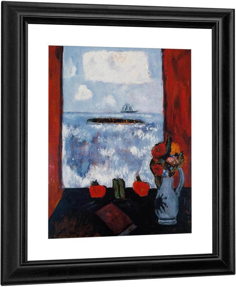 Summer Sea Window Red Curtain By Marsden Hartley Fine Art Print