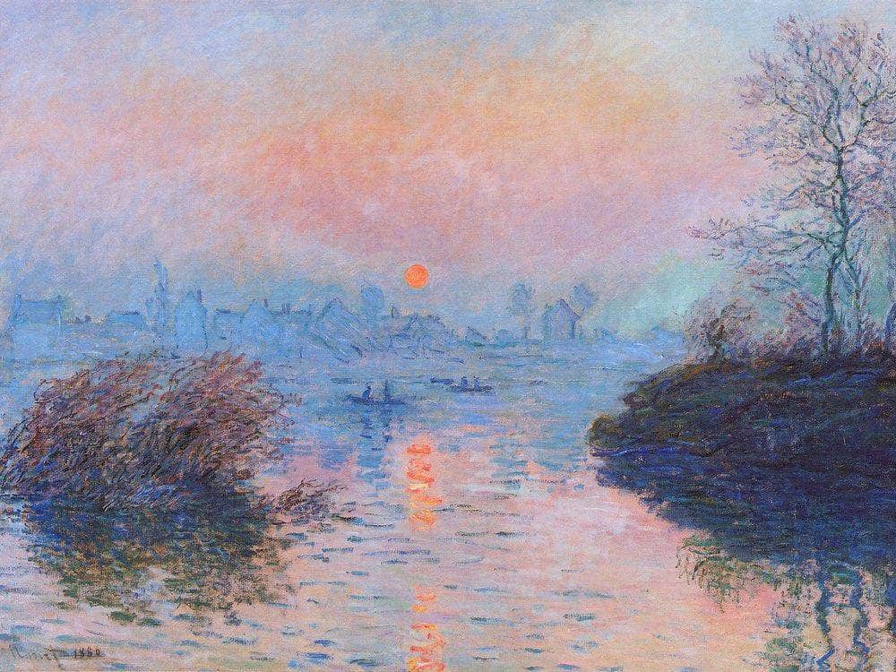 Sunset On The Seine At Lavacourt Wint Print, Canvas Art, Framed