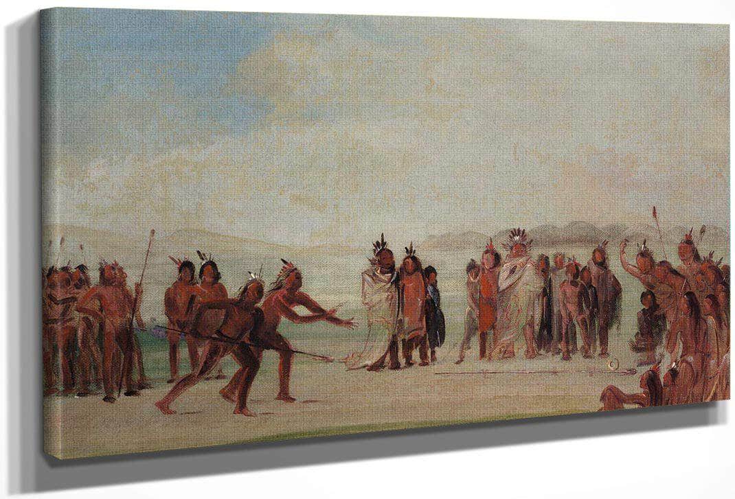 Tchung Kee, A Mandan Game Played With A Ring And Pole By George Catlin Fine Art Print