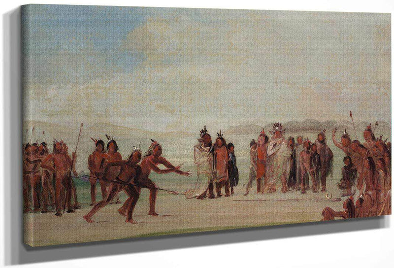 Tchung Kee, A Mandan Game Played With A Ring And Pole By George Catlin Fine Art Print