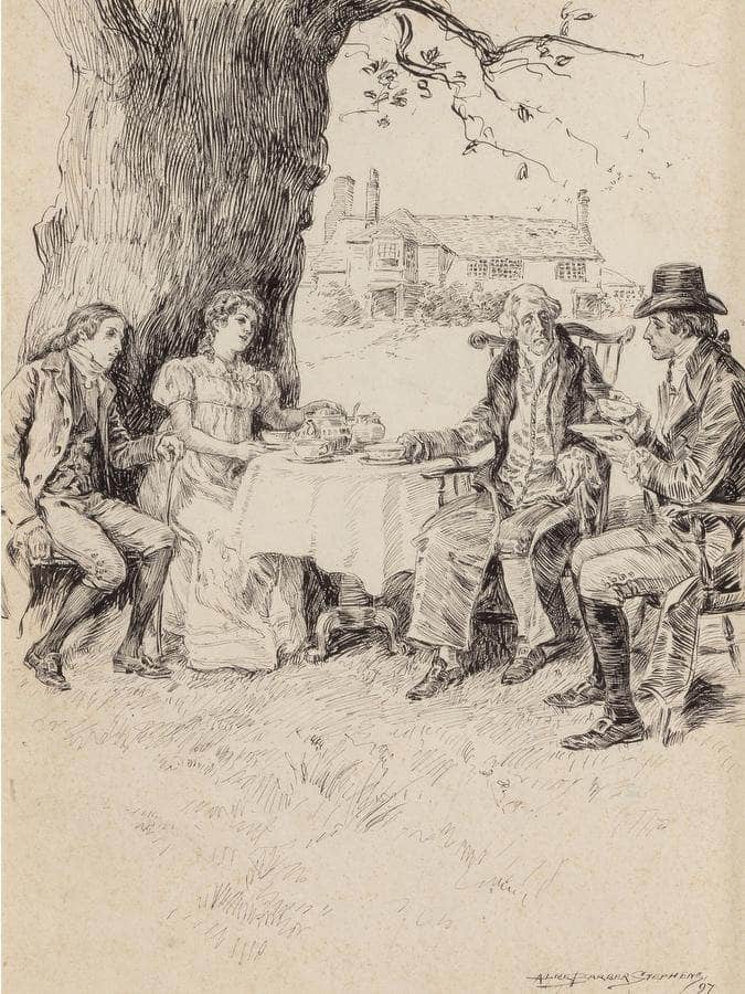 Tea In The Garden Possible Interior Illustration 1897 By Alice Barber Stephens Fine Art Print