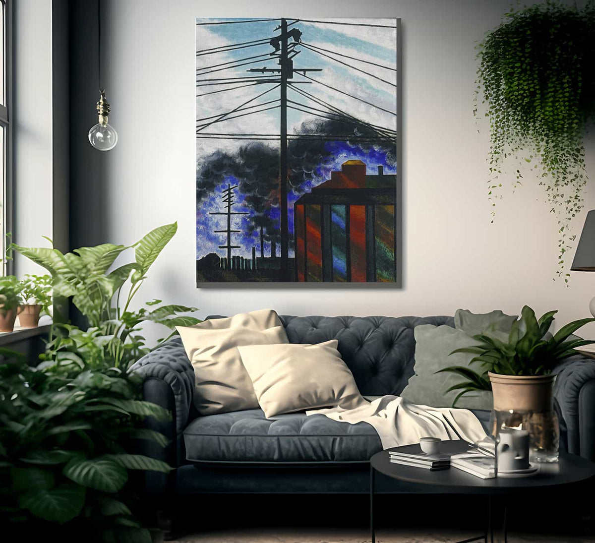 Telegraph Poles With Buildings By Joseph Stella Fine Art Print