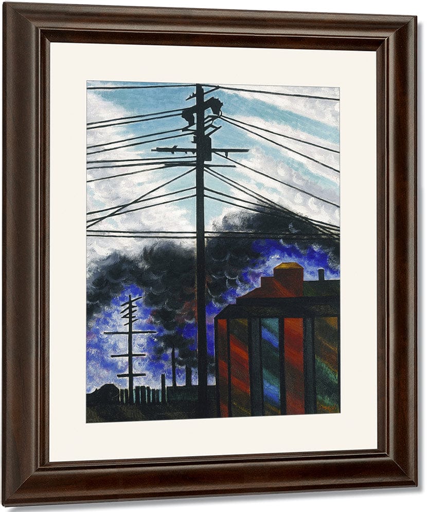 Telegraph Poles With Buildings By Joseph Stella Fine Art Print