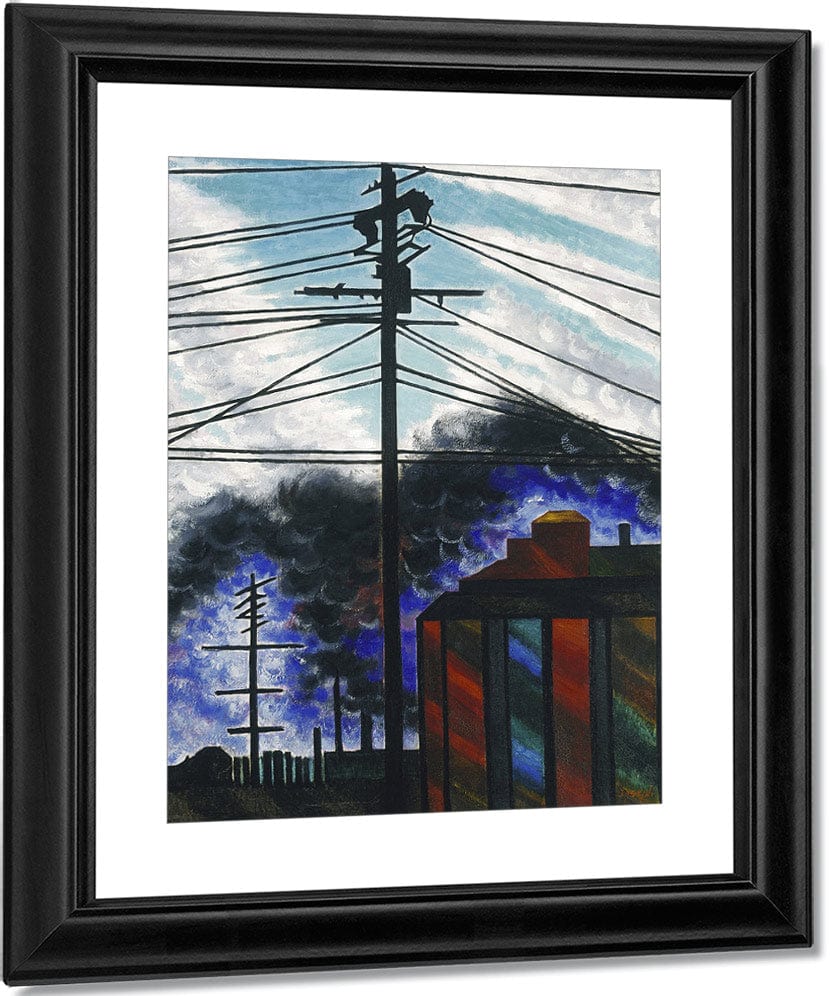 Telegraph Poles With Buildings By Joseph Stella Fine Art Print