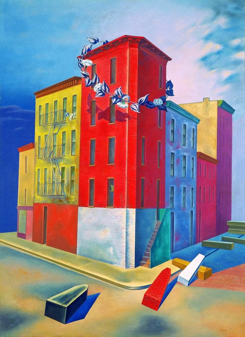 Tenements Painting Osvaldo Louis Guglielmi Canvas Art Fine Art Print